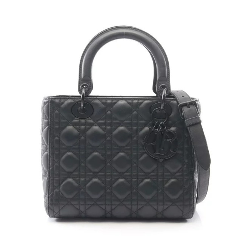 Christian Dior LADY Cannage Handbag Leather Black